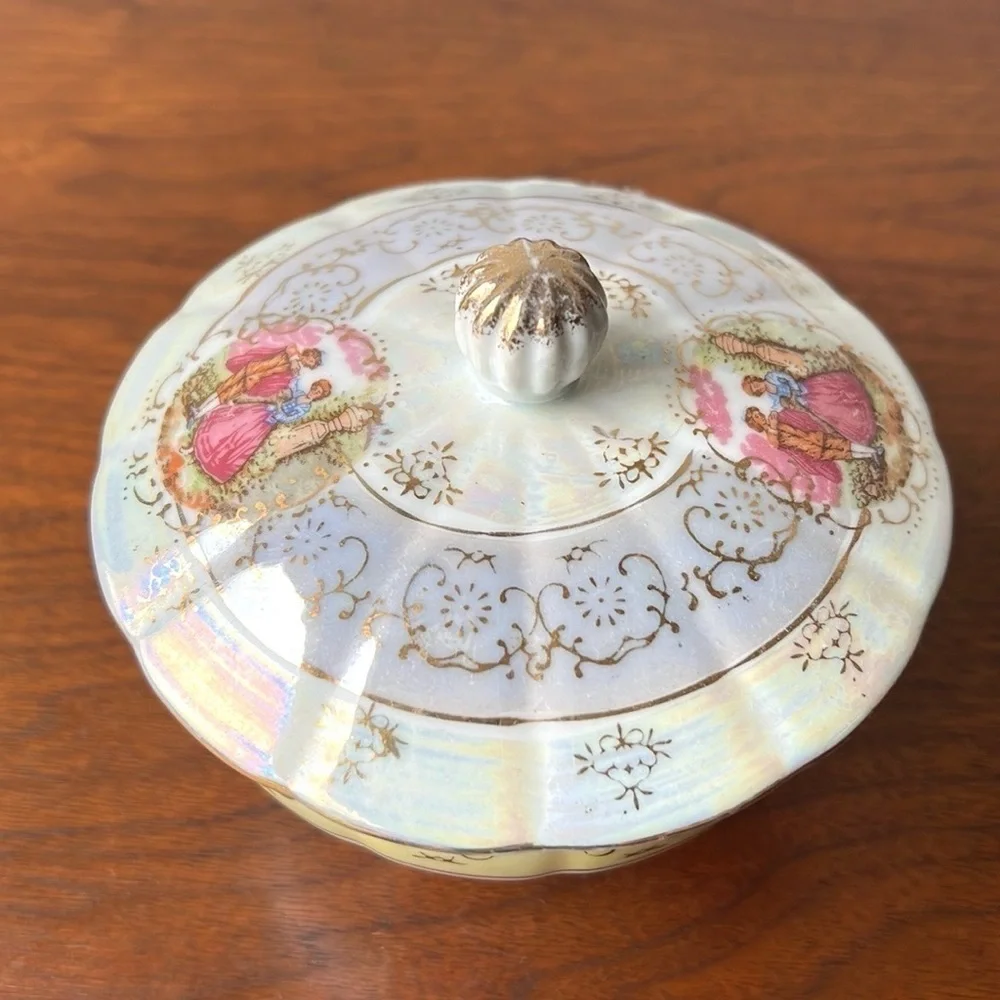 Vintage Opalescent Footed Trinket Box